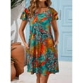 thumbnail image 6 of SHIBEVER Womens Dresses Summer Midi Short Sleeve Dresses for Women Floral Bohemian Maxi Casual V Neck Beach Dresses Flower Maxi Comfort Soft Dresses L, 6 of 9