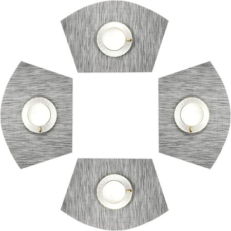 

Round Table Placemats Set of 4 Wedge Placemats Heat Resistant Woven Vinyl Round Table Mats Wipe Clean (4 Silver Gray)