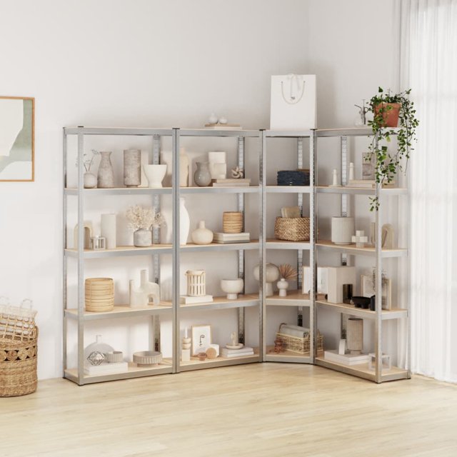 vidaXL 5-Layer Shelves 4 pcs Silver Steel&Engineered Wood