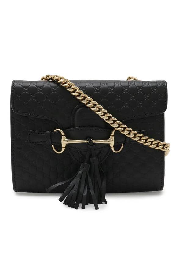 Pre-Owned GUCCI Microguccissima Emily Horsebit Chain Bag Shoulder Tassel Leather Black 449635