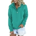 thumbnail image 1 of Gibobby Sudadera de Manga Larga Sudaderas con capucha para mujer, sudaderas con bolsillo, cuello informal, manga larga, sudaderas con capucha con cordón y botones, con escote en V （Aqua， M), 1 of 5