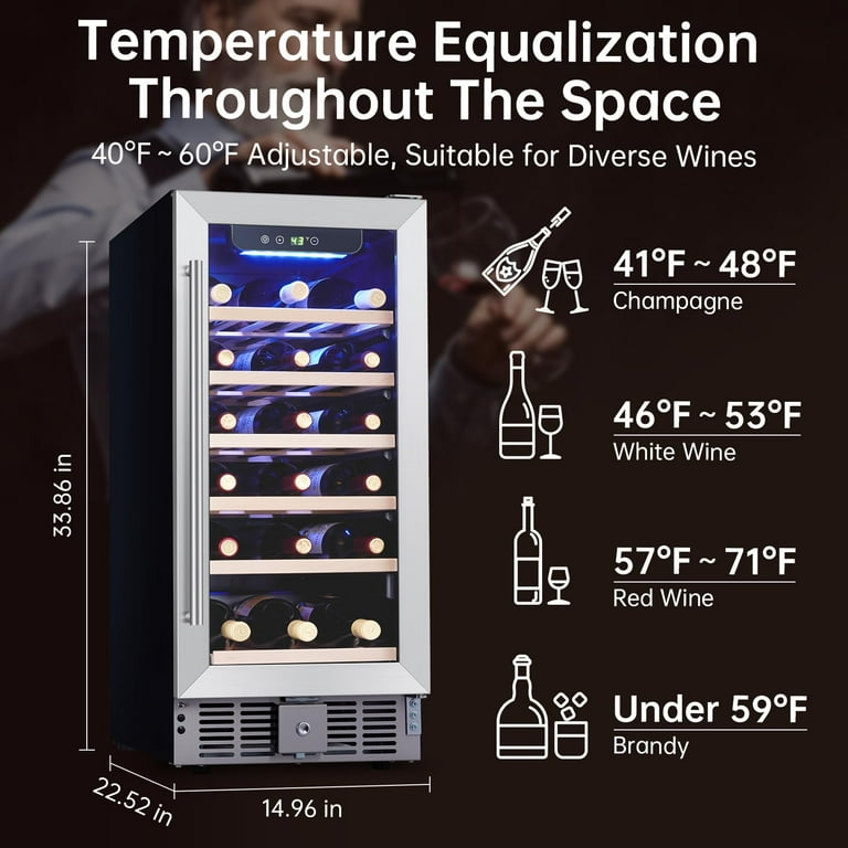 Wine Cooler 30 Bottle, 15 Inch Wine And Beverage Refrigerator With  Stainless Steel Glass Door,Quiet,Mini Beer Fridge,Adjustable Wooden Shelves  & Digital Temperature Display for Home Bar Kitchen - Walmart.com