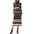 thumbnail image 2 of INSPIRE CHIC Ribbed Sweater Dress for Women's Long Sleeve Pullover Turtleneck Casual Knit Striped Bodycon Midi Dress XS Coffee, 2 of 6
