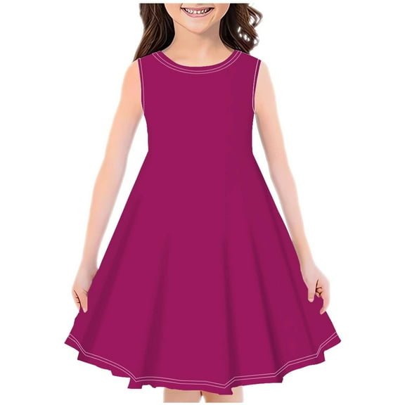 NiSHUIHAN Girls Crew Neck Sleeveless Casual A-Line Swings Dress Toddler Summer Sundress Red 120