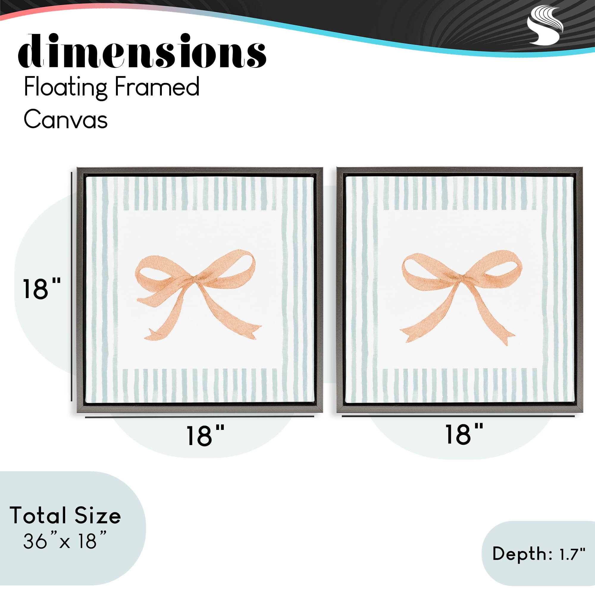Stupell Industries Orange Bows and Blue Stripes 2 Piece Gray Framed Floater Canvas Set, design by Patricia Pinto