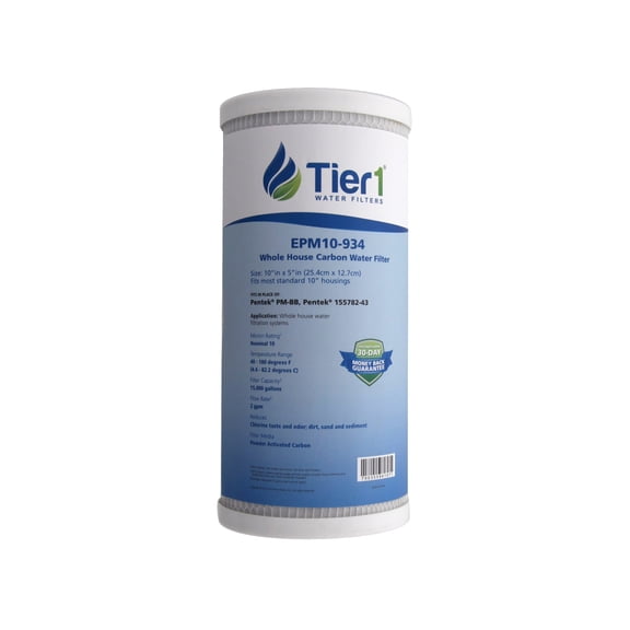 Tier1 10 Micron 10 Inch x 4.5 Inch | 50-Pack Whole House Carbon Block Water Filter Replacement Cartridge | Compatible with Pentek EPM-BB, 155782-43, CB-45-1010, EPM10-934, Home Water Filter