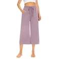 thumbnail image 2 of Susanny Womens Capri Yoga Pants Wide Leg Drawstring Lounge Pants Loose Comfy Workout Capris Sweatpants with Pockets Purple XL, 2 of 8