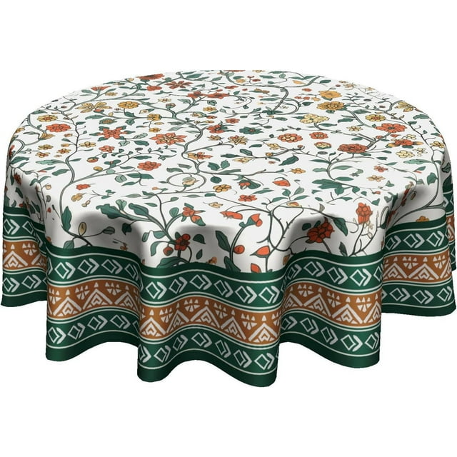 Boho Flower Table Cloth Round - Bohemian Floral Circle Tablecloth 60 Inch Tribal Tablecloths Bohemia Style Table Cover for Kitchen Dining Picnic Outdoor Indoor