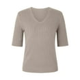 thumbnail image 3 of Women's Summer Sweater Short Sleeve V-Neck Breathable Cotton Pullover Soft Lightweight Knit Blouse Khaki S, 3 of 4