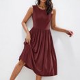 thumbnail image 4 of ZZwxWA Women's Summer Tank Midi Dress with Pockets Sleeveless A-Line Sundress Casual Floral T-Shirt Dress Flowy Beach Sundress Womens Solid Pleated Dresses, 4 of 6