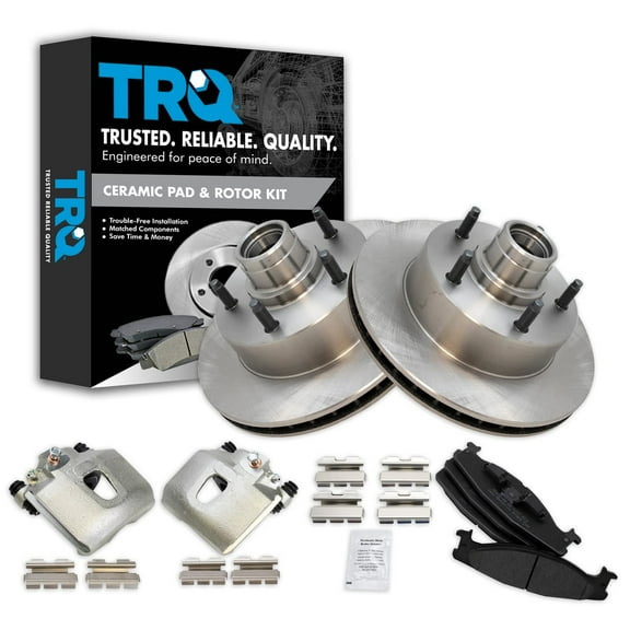 TRQ Front Brake Pad & Rotor Kit Brake Caliper Brake Pads Brake Rotor Semi-Metallic Fits Select 1994-2001 Ford E-150 Econoline E-150 Econoline Club Wagon 1994-1996 F-150
