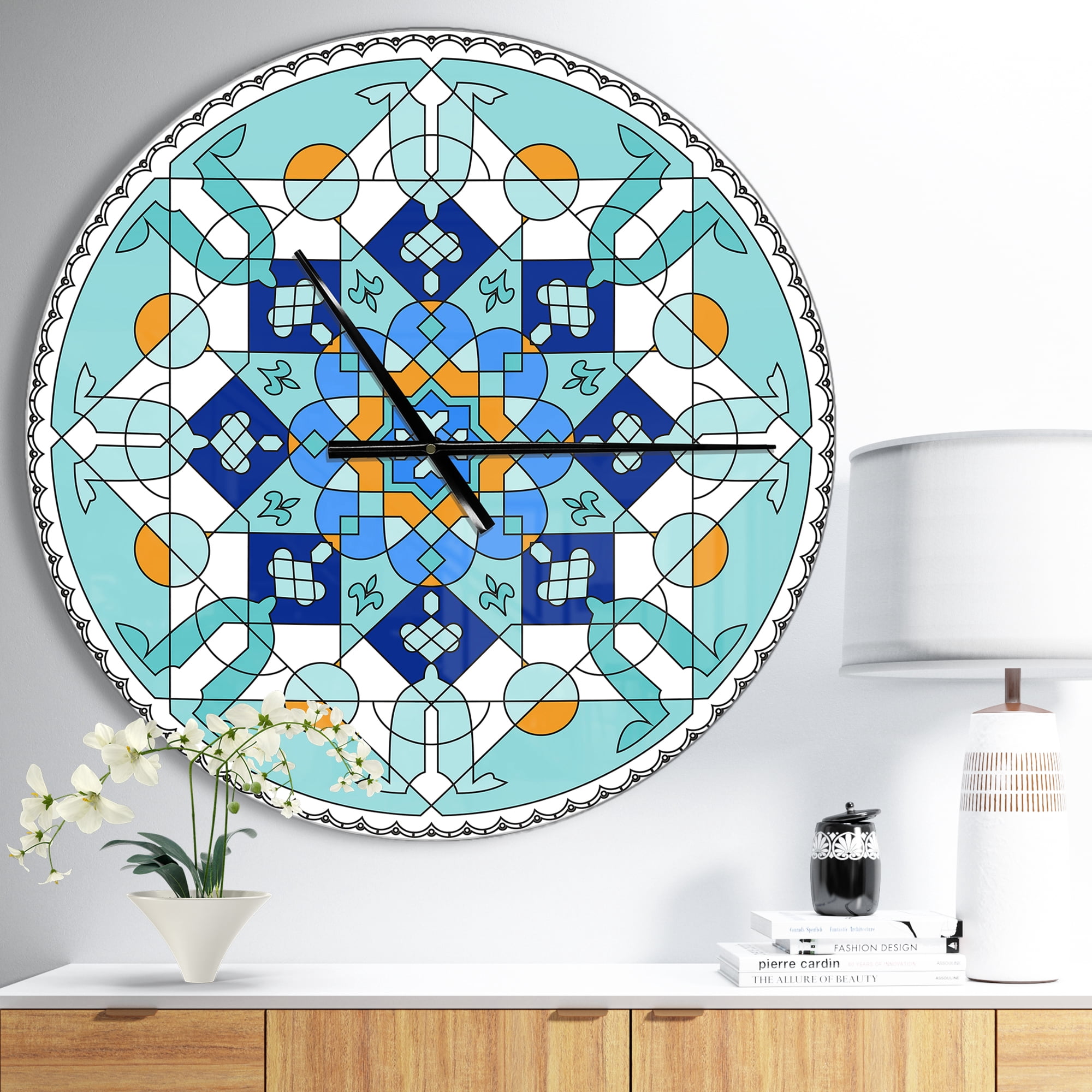 Designart 'Gorgeous Blue Morroccan tile ' Modern wall clock