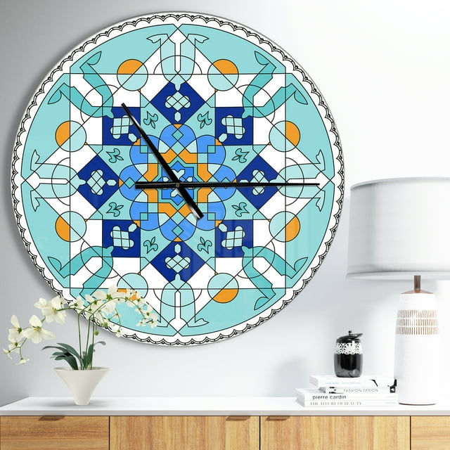 DesignArt Gorgeous Blue Morroccan tile Large Wall Clock