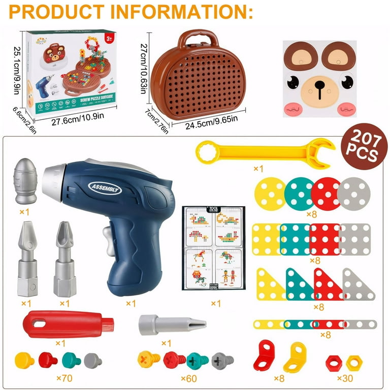 HACOCOLA Magic Montessori Play Toolbox with Kid's Drill Set for