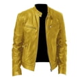 thumbnail image 4 of Fgnfyis Work Jackets for Men Casual Winter Warm Thickening Coat Pu Leather Jacket with Stand Collar Zipper and Pockets Men Winter Jacket Yellow L, 4 of 5