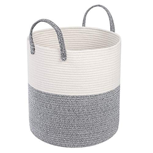 SONGMICS Woven Cotton Rope Basket, Toy Storage Bin with Handles