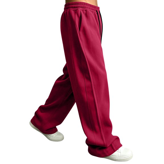 Domuza Athletic Sweatpants for Men Wide Leg Open Bottom Joggers, Drawstring Waist with Multiple Pockets for Workout Red S