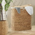 thumbnail image 5 of 2-Section Oval Laundry Hamper Clothes Basket with Lids & Liners, Hyacinth Wicker, 5 of 5