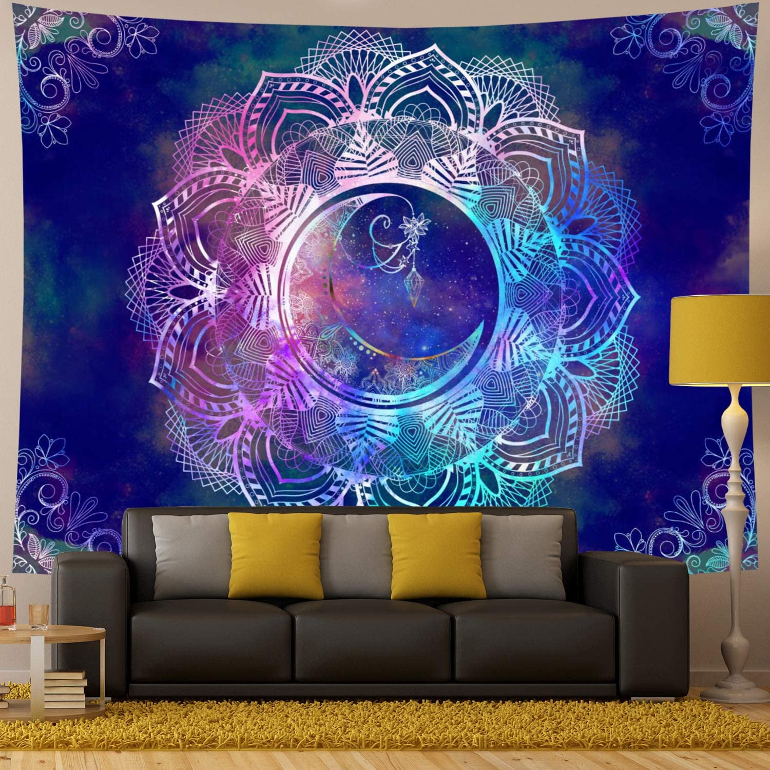 JOOCAR Mandala Tapestry Blue Starry Night Tapestry Mandala Celestial Moon Tapestry Wall Hanging Bohemian Psychedelic Wall Tapestry Hippie Boho Trippy Tapestry for Ceiling Living Room Home Decor Walmar...