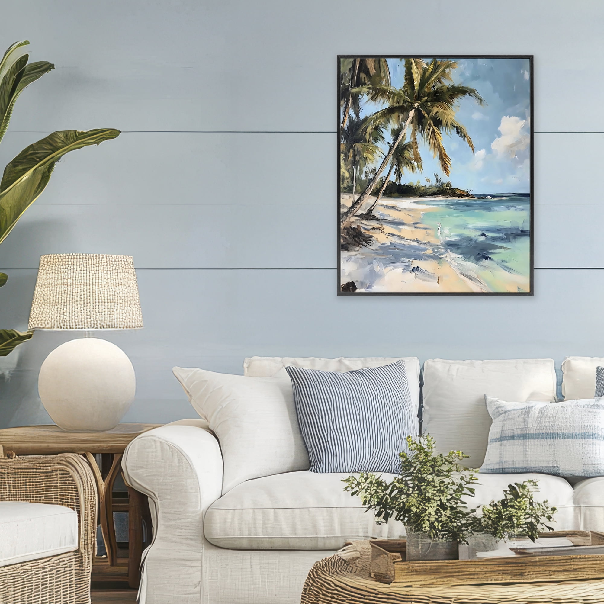 Stupell Industries Tropical Coastline Palm Frond Shadows Black Framed Giclee Art, design by Franklyn Gregory