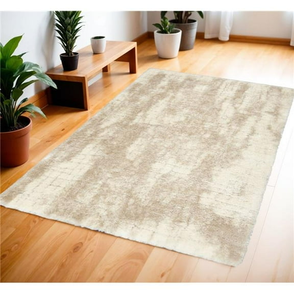 HomeRoots 564065 4 x 6 ft. Abstract Shag Rectangle Area Rug, Beige & Ivory