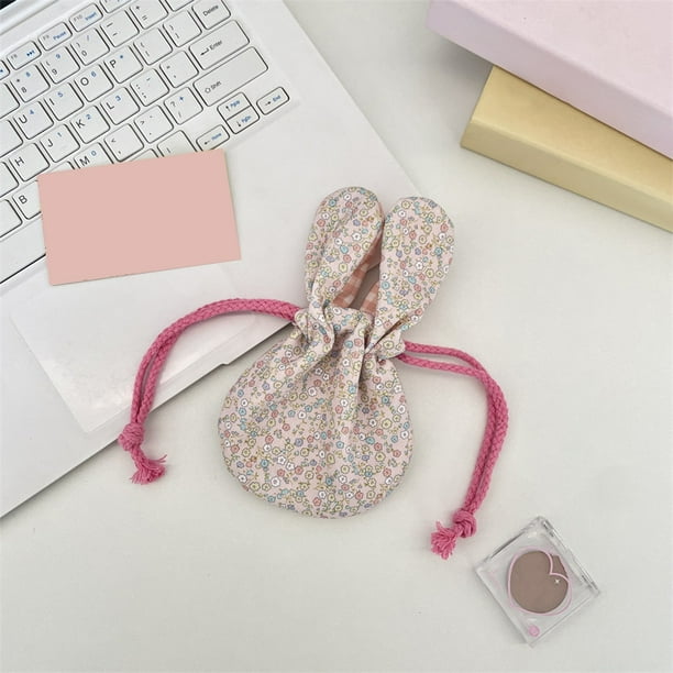 Contenedores de almacenamiento, linda bolsa de almacenamiento con cordón floral con orejas de conejo, bolsa pequeña portátil para exteriores, bolsa de almacenamiento de poliéster con cordón de Pascua.