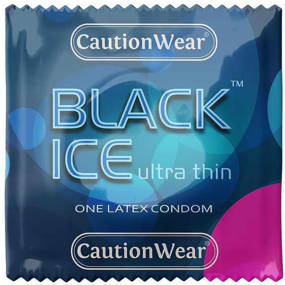 Caution Wear Black Ice Ultra Thin Condoms, 50 Count 2 FREE Personal Lubricant Samples