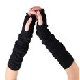 thumbnail image 1 of 1 Pair Long Arm Covers Half Finger Gloves Wrist Sleeves Fingerless Knitted Protection Ruffle Mittens, 1 of 6