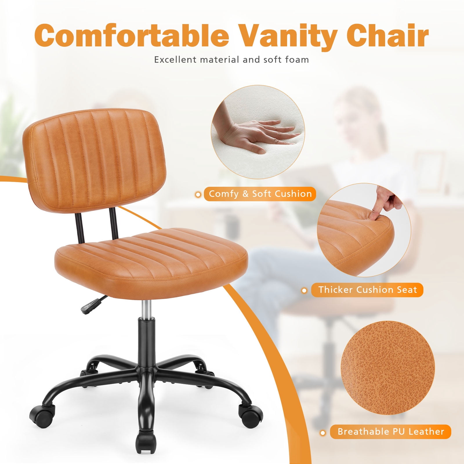 Concetta Low Back Height Adjustment and Lumbar Support Office Desk Chair, Brown