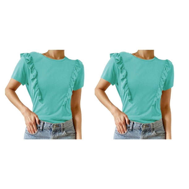 Guardurnaity Camiseta de manga corta para mujer, blusa, blusa de viaje, ropa de verano Azul METRO 2piezas Guardurnaity CBP332134