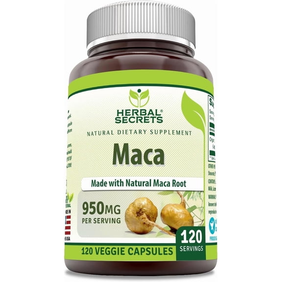 Herbal Secrets Maca (Natural Made) 950 Mg 120 Veggie Capsules Supplement | Non-GMO | Gluten Free | Made in USA