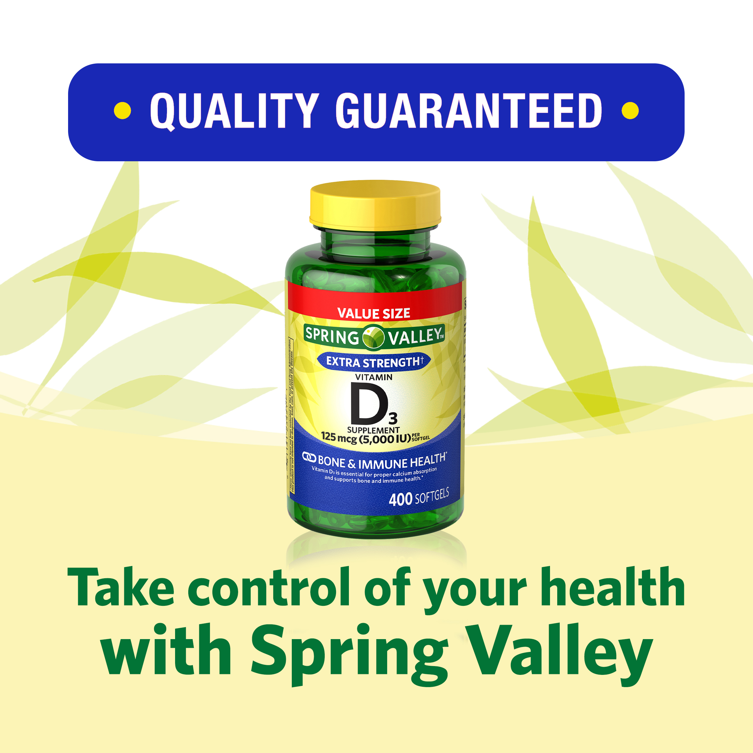 Spring Valley Vitamin D3 Softgels, 125 mcg per Softgel, 5,000 IU, 400 Count - image 4 of 16
