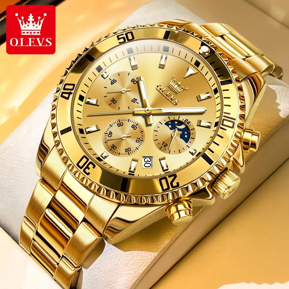 Luxury Green Watch for Men Fashion Waterproof Male Wristwatch Auto Date Moon Phase Quartz Men s Watches Relogios Masculino Gold Black 1
