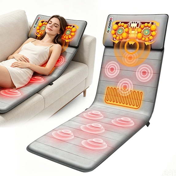 Ikristin Electric Full Body Massage Mat with Heating,9 Vibration Motors & Back Heating Pad,Portable Mat for Chair Bed Floor, Home Office Relaxation,Gift for Women Men