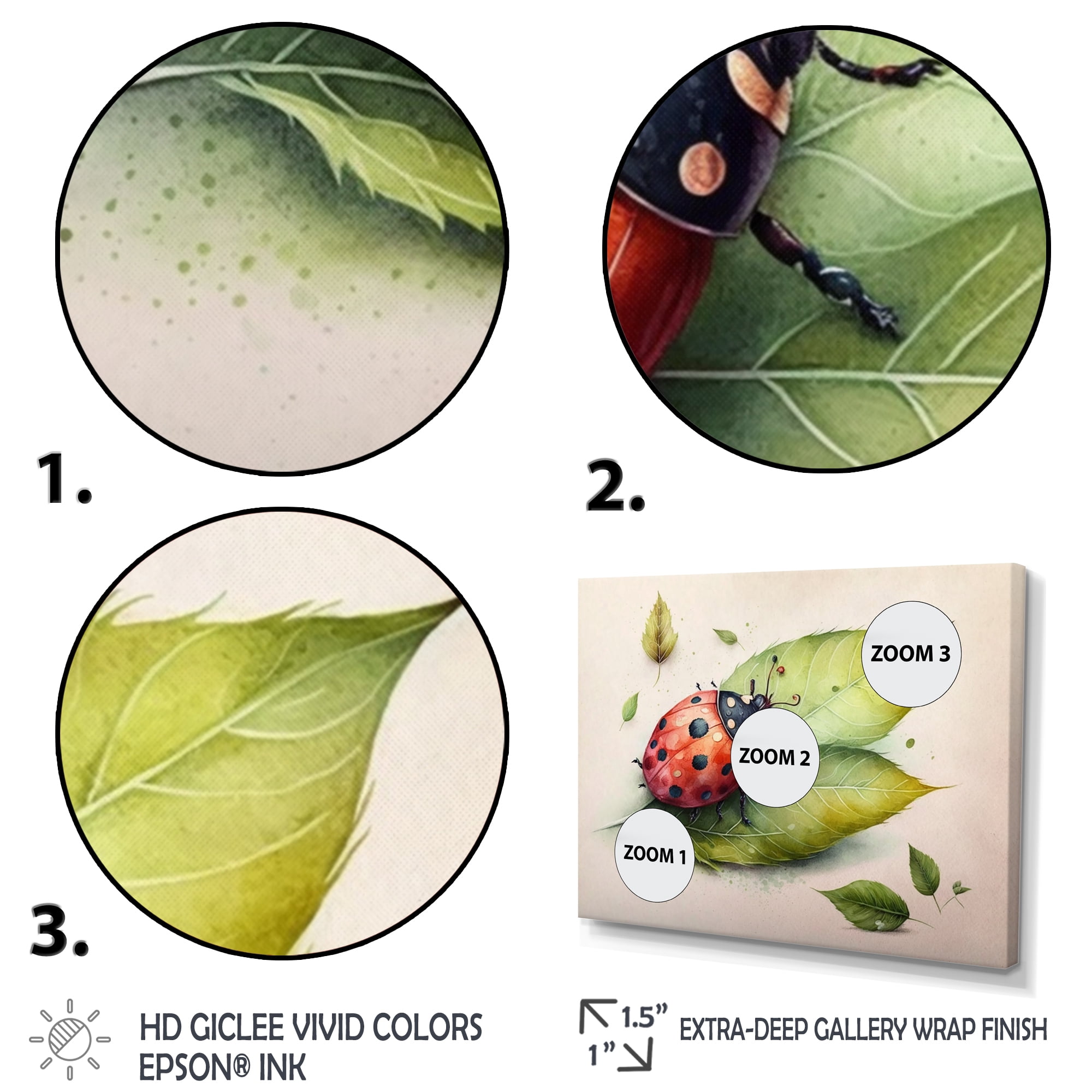 Designart Ladybug On A Leaf Canvas Wall Art