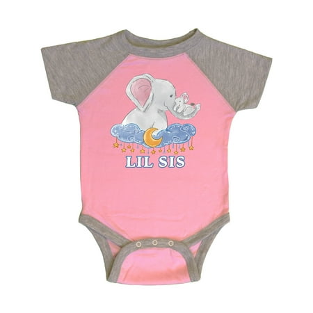 

Inktastic Lil Sis Cute Elephants with Moon and Stars Gift Baby Boy or Baby Girl Bodysuit