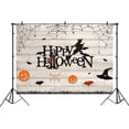 thumbnail image 2 of Fondo de Halloween Feliz Halloween Suelo de madera Calabaza Bruja Sombrero mágico Murciélago Telaraña Retrato Foto Fondo Fiesta de disfraces familiar 7x5 pies Vinilo, 2 of 5