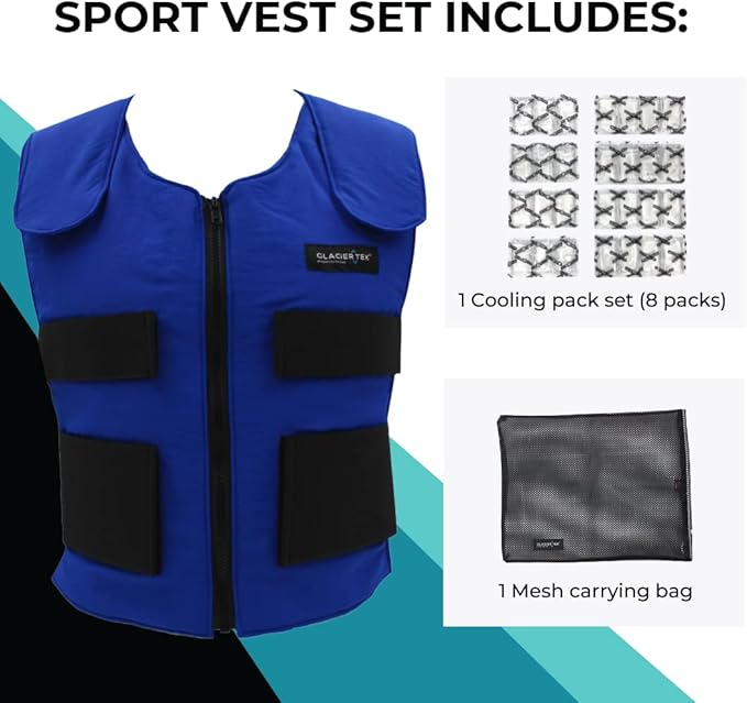 Glacier Tek Cool Vest Personal Cooling, 59 Degrees for 2.5 hours 8 Cool Packs, recharge in 30 minutes