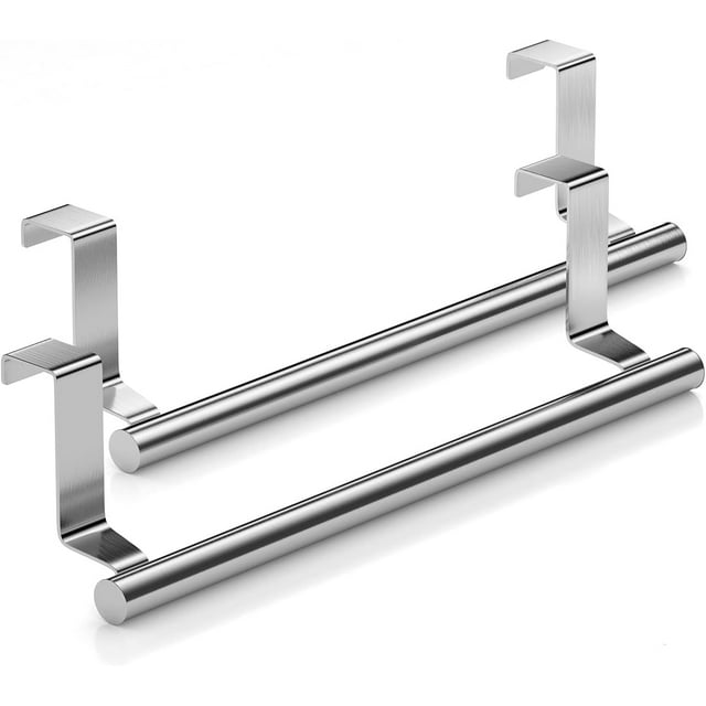 Gancho para toallas para almacenamiento de usos múltiples, barra sobre la puerta del gabinete adecuada para la cocina, el baño y la oficina, fácil instalación, acero inoxidable cepillado, sin