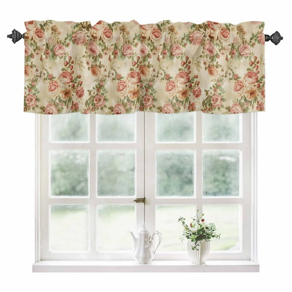 Rose Kitchen Valances for Windows 60x18 Inch Kitchen Curtains Valances Rod Pocket Vintage Pastoral Farmhouse Botanical Flowers Bathroom Window Valances for Window Treatment Decor
