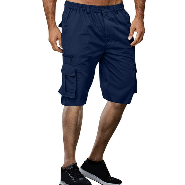 Men's Cargo Pants for Men - Workwear Trousers with Elastic Waist Zipper Fly Multiple Pockets Breathable Summer Straight Fit