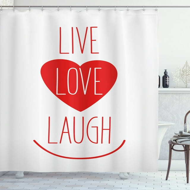 Ambesonne Live Laugh Love Shower Curtain, Heart Smile, 69"Wx75"L, Red White