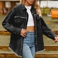 thumbnail image 4 of Lovskoo 2024 Women's Spring Long Sleeve Denim Jean Jacket Button Down Shirt Distressed Spring Fall and Winter Boyfriend Denim Coat Dark Gray, 4 of 7