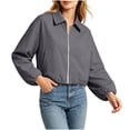 thumbnail image 6 of Bomber Jacket Women Lapel Collar Zip Up Crop Windbreaker Jackets Athleisure Going Out Hiking Travel Coats, XS, 6 of 6