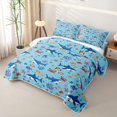 thumbnail image 3 of Manfei Cartoon Shark Quilt Full, Ocean Coral Crab Full Bedspread Sets, Blue, 3pcs, 1 Coverlet and 2 Pillowcases, 3 of 7