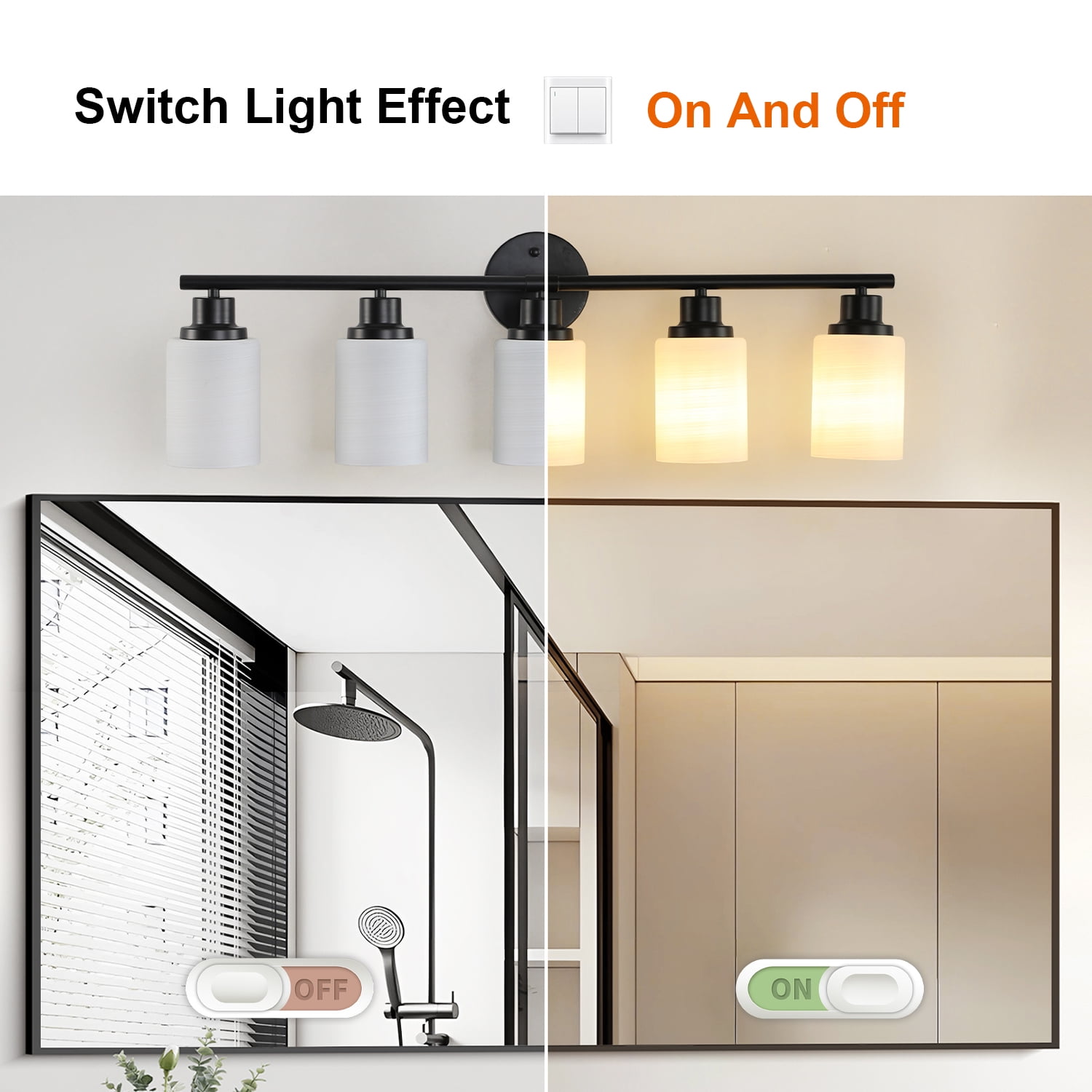5-Light Black Bathroom Vanity Light with Frosted Glass Shades, Wall Mounted Mirror Lighting for Bathroom or Bedroom, E26 Socket (Bulbs Not Included)