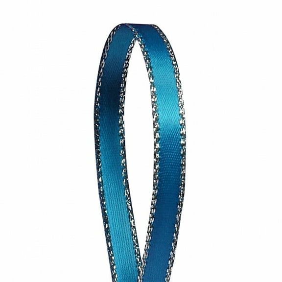 Turquoise Solid Color 3/8-Inch Silver Edge Ribbon, 50-Yards
