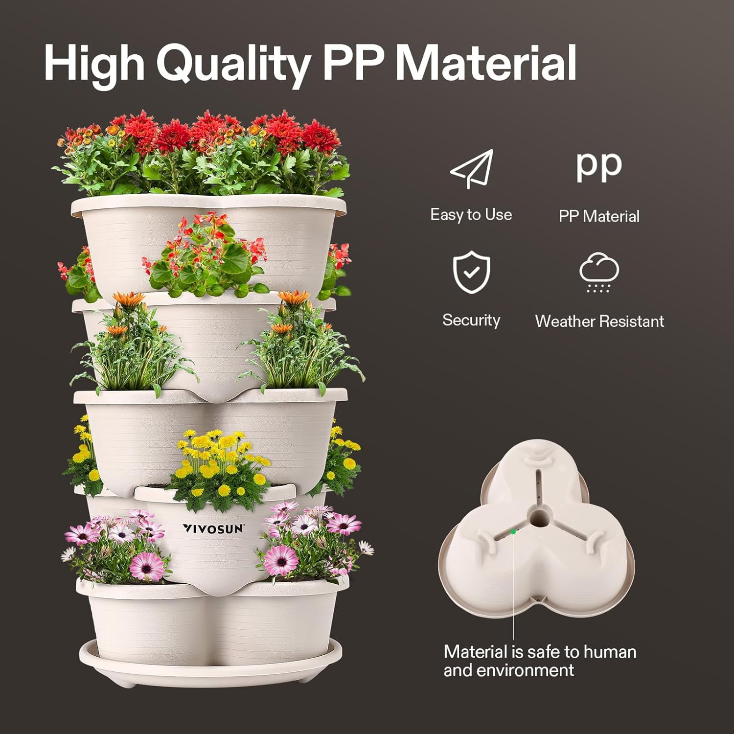VIVOSUN 5 Tier Vertical Gardening Stackable Planter for Strawberries, Flowers, Herbs, Vegetables