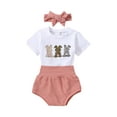 thumbnail image 1 of TSEXIEFOOFU Baby Girls Romper Set, Short Sleeve Rabbit Print Romper Elastic Waist Shorts with Hairband, 1 of 9