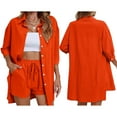 thumbnail image 5 of Biekopu  Women’s Summer Casual 2 Piece Outfit,Short Sleeve Button Down Oversized Shirt + Shorts Set Loungewear, 5 of 5